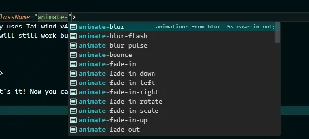 Tailwind intellisense highlighting animations