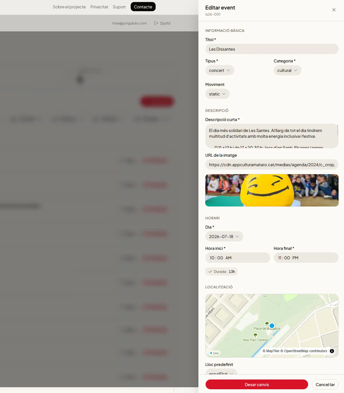 Admin panel - edit event form