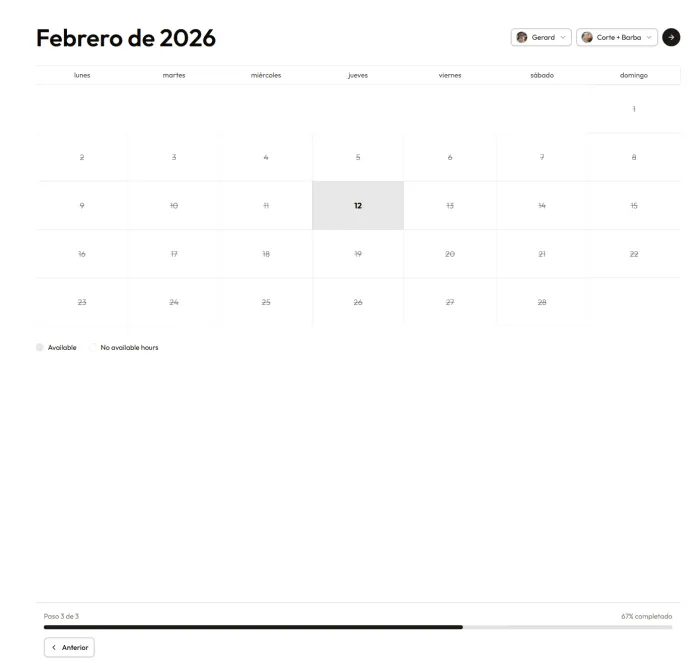 Booking flow interface