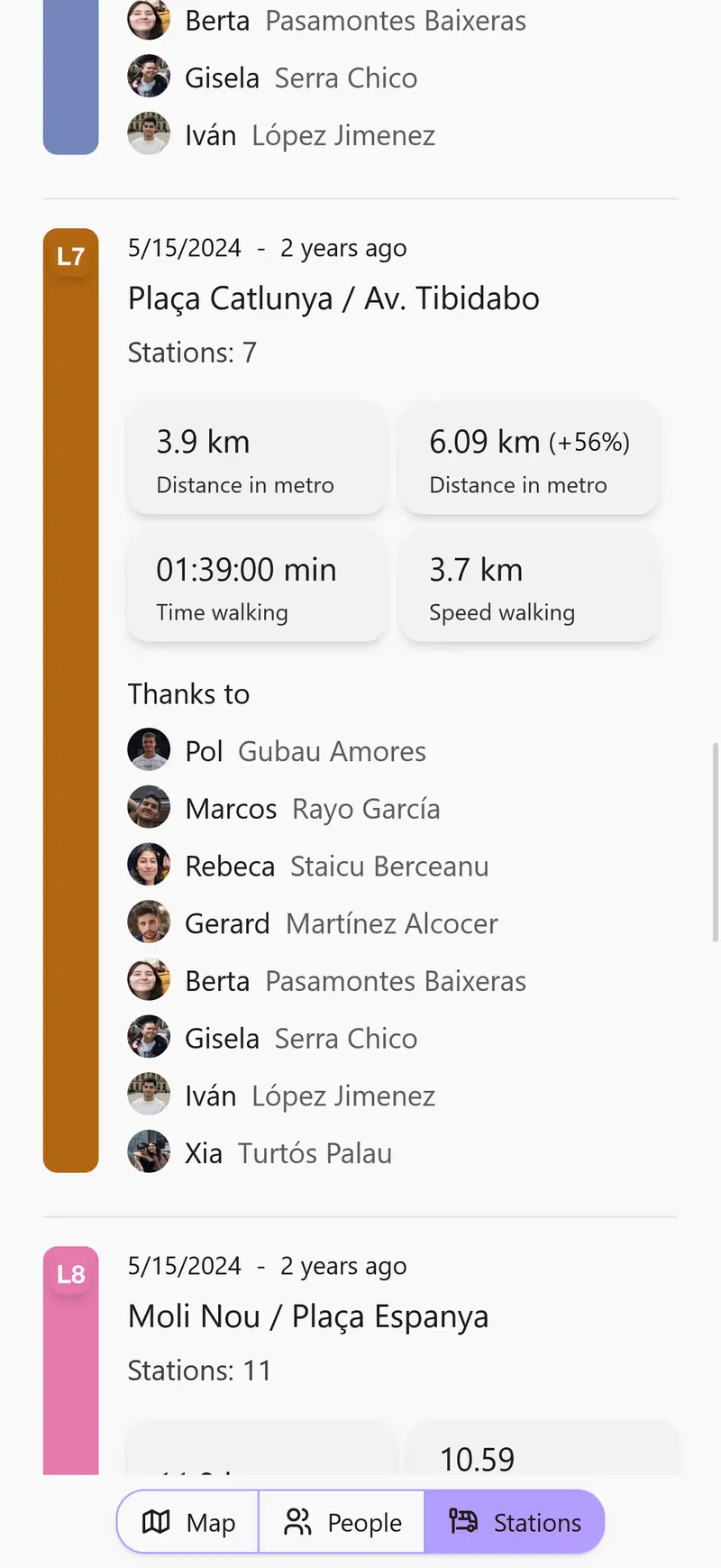 Line detail panel showing stats like distance, time and stations