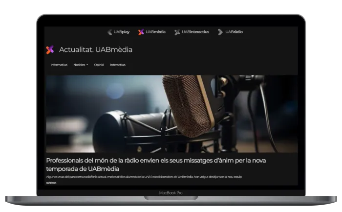 Capture and mockup of the UAB Mèdia landing page